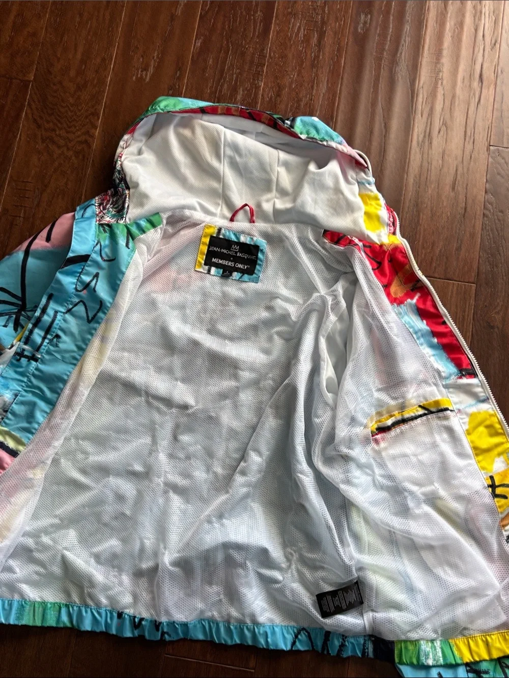 Jean-Michel Basquiat x Members Only Multi-Color Windbreaker Hooded Jacket sz L